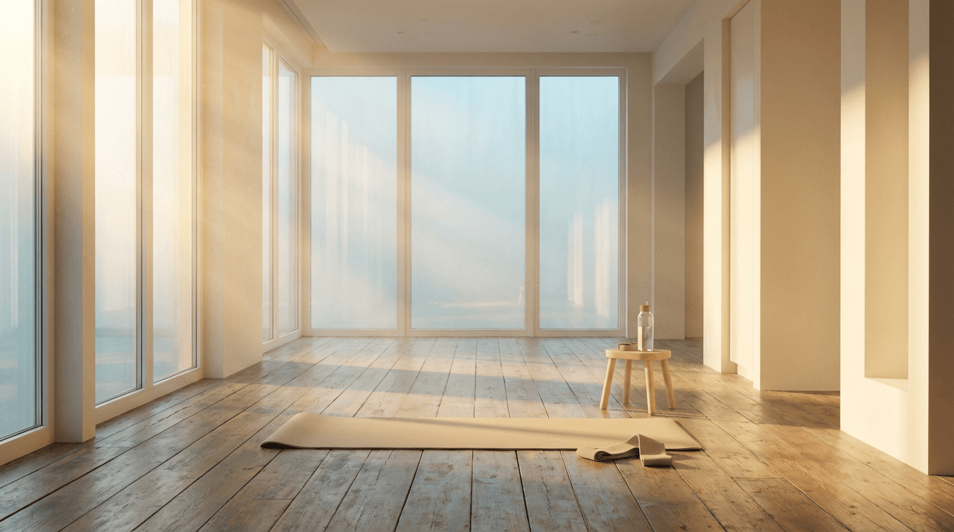 Pilates mat set up in a bright Toronto living room