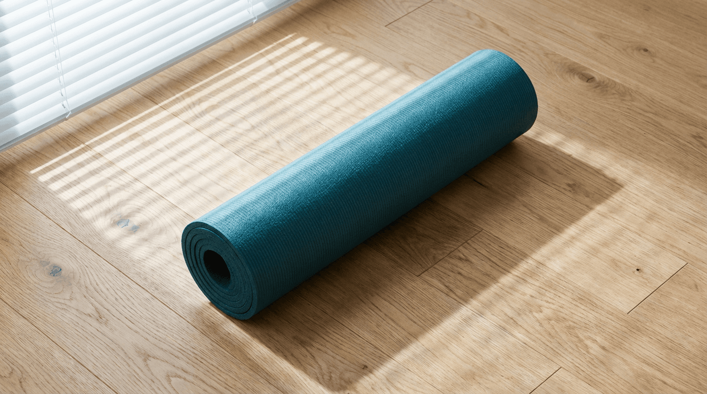 Pilates mat set up in a bright Toronto living room